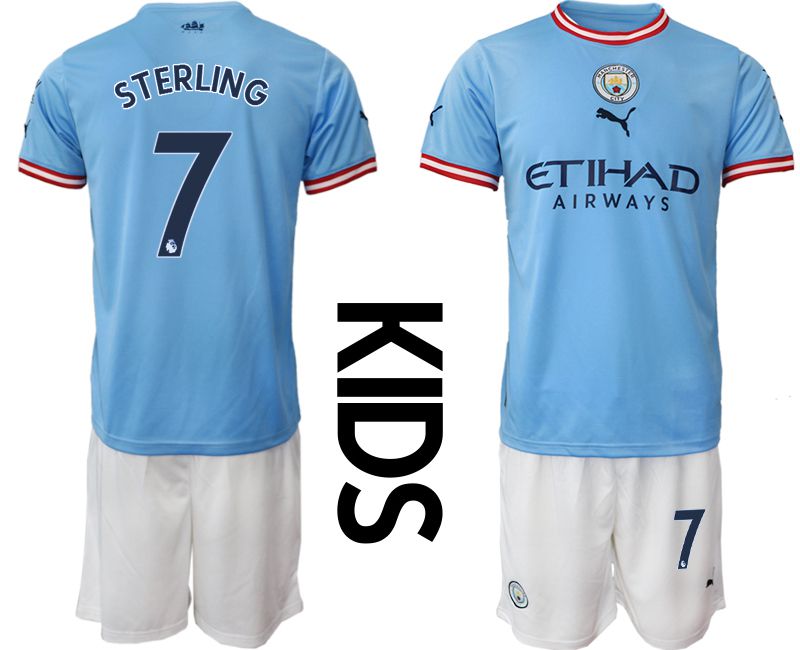 Youth 2022-2023 Club Manchester City home blue 7 Soccer Jersey